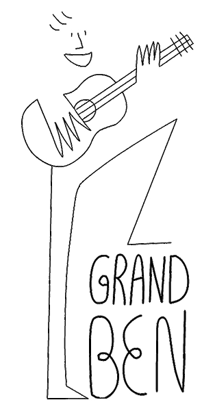Logo dessiné Grand Ben, guitare à la main